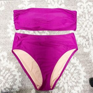 JCrew Magenta Ruched Bandeau Bikini Top & High-rise Bikini Bottom Size L